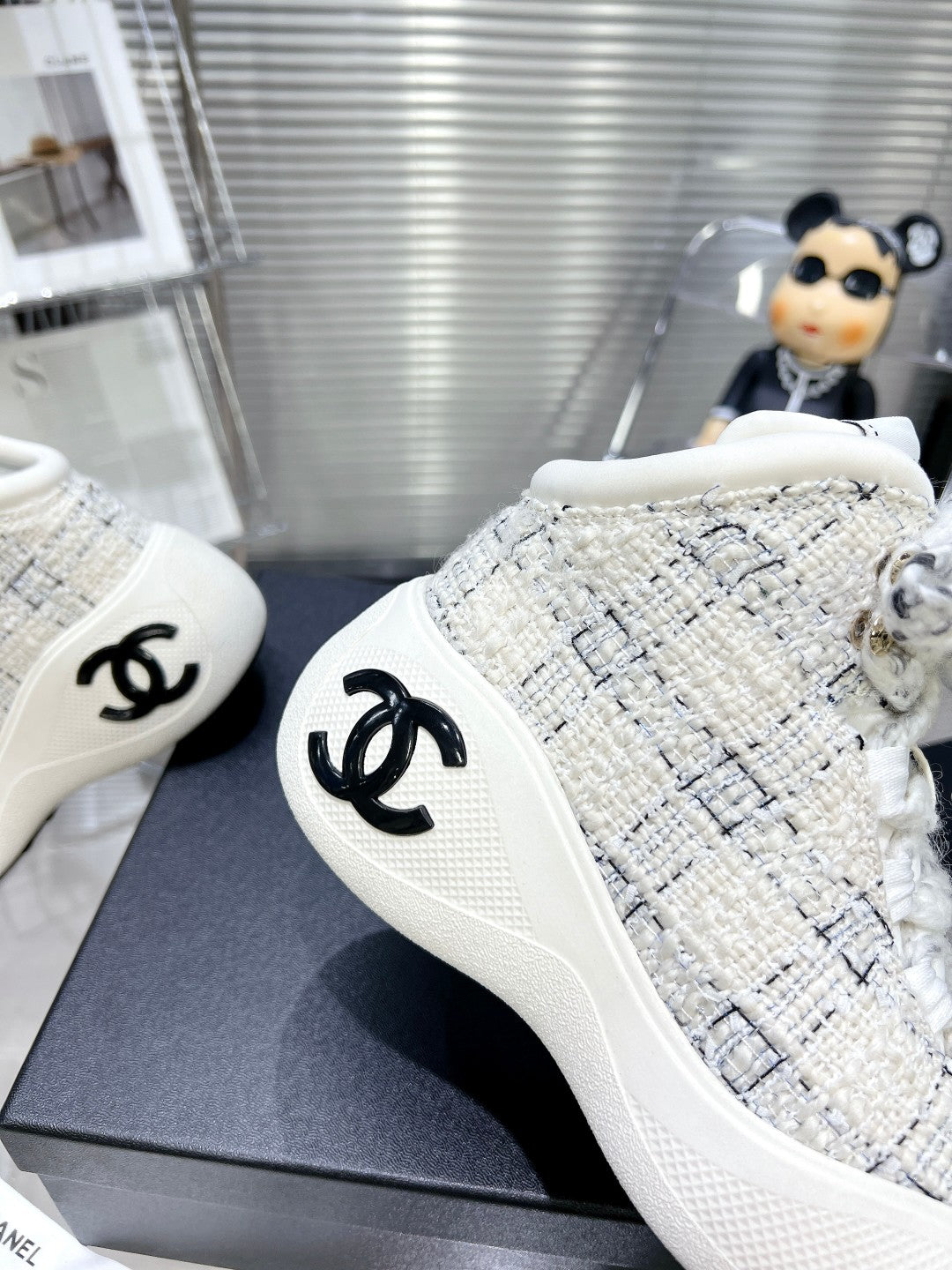 CC CANO ALTO SNEAKER IN WHITE WOOL TWEED AND RUBBER - 35