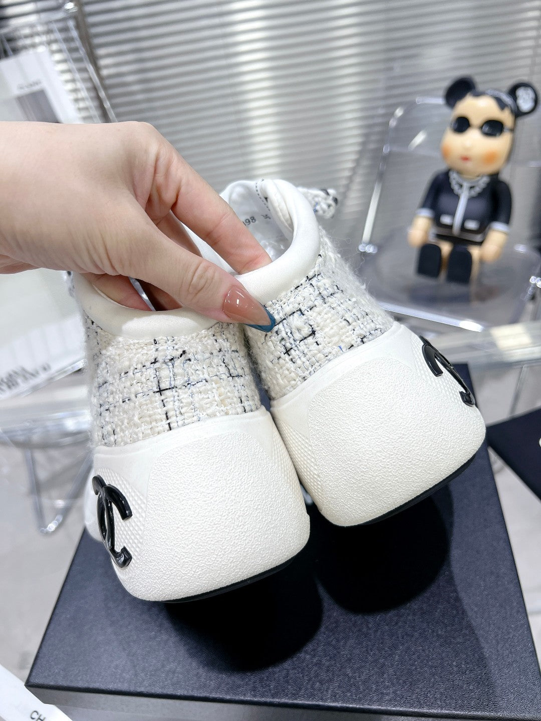 CC CANO ALTO SNEAKER IN WHITE WOOL TWEED AND RUBBER - 35