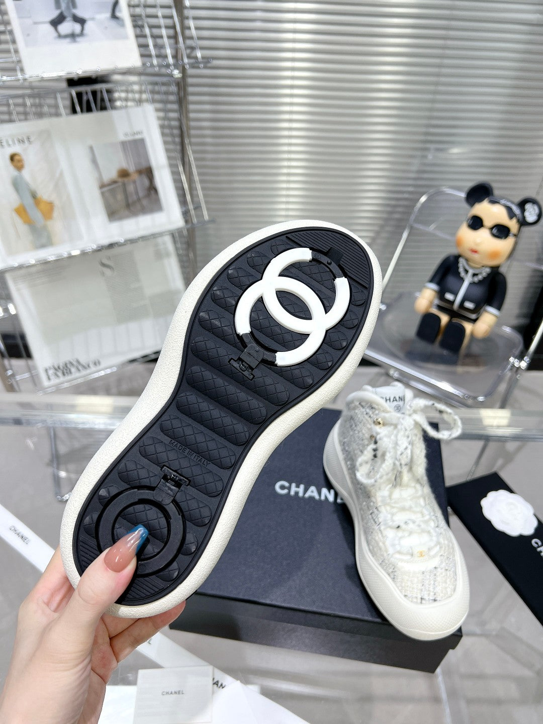 CC CANO ALTO SNEAKER IN WHITE WOOL TWEED AND RUBBER - 35