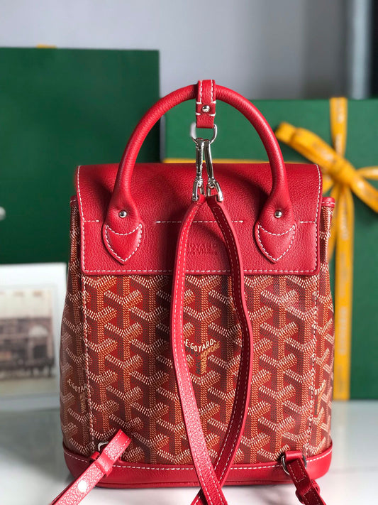 ALPIN MINI BACKPACK 21 IN CLASSIC RED LAMBSKIN AND GOYARDINE CANVAS