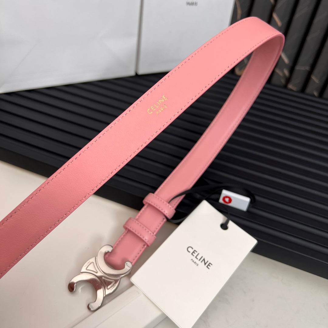 TRIOMPHE 25 MM BELT IN BLUSH PINK CALFSKIN SILVER HARDWARE - 30