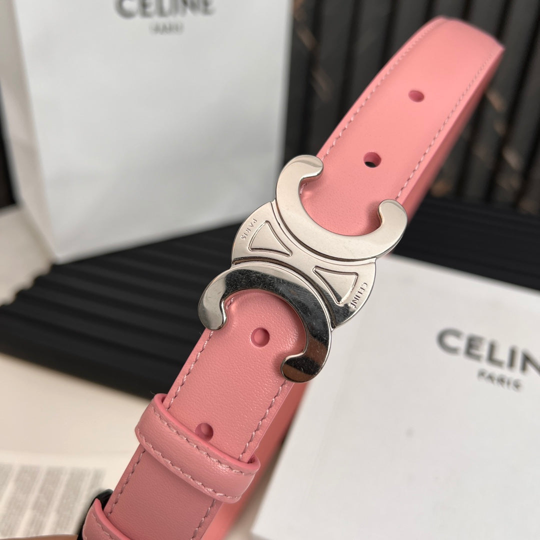 TRIOMPHE 25 MM BELT IN BLUSH PINK CALFSKIN SILVER HARDWARE - 30