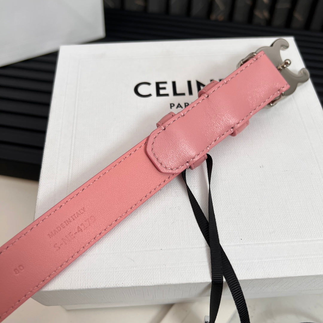 TRIOMPHE 25 MM BELT IN BLUSH PINK CALFSKIN SILVER HARDWARE - 30