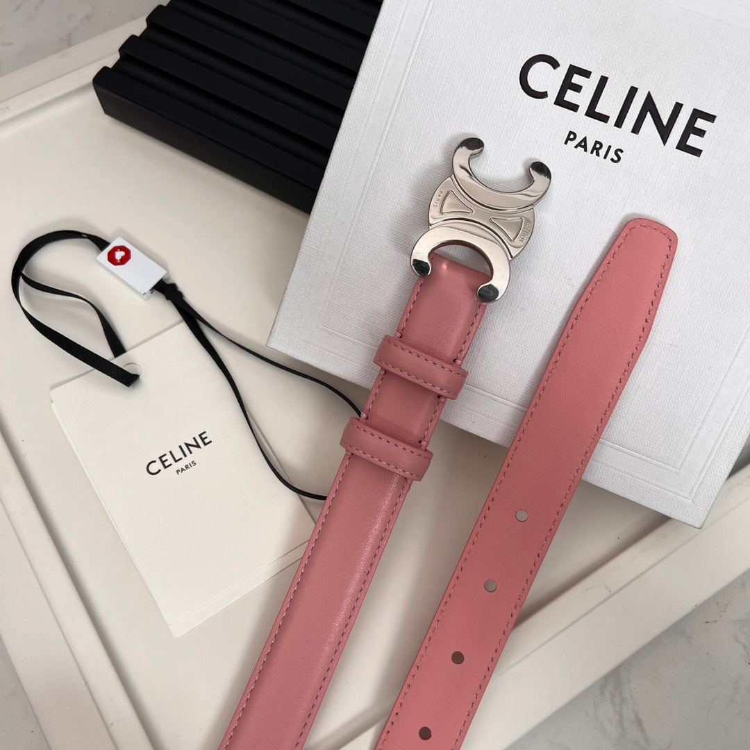 TRIOMPHE 25 MM BELT IN BLUSH PINK CALFSKIN SILVER HARDWARE - 30