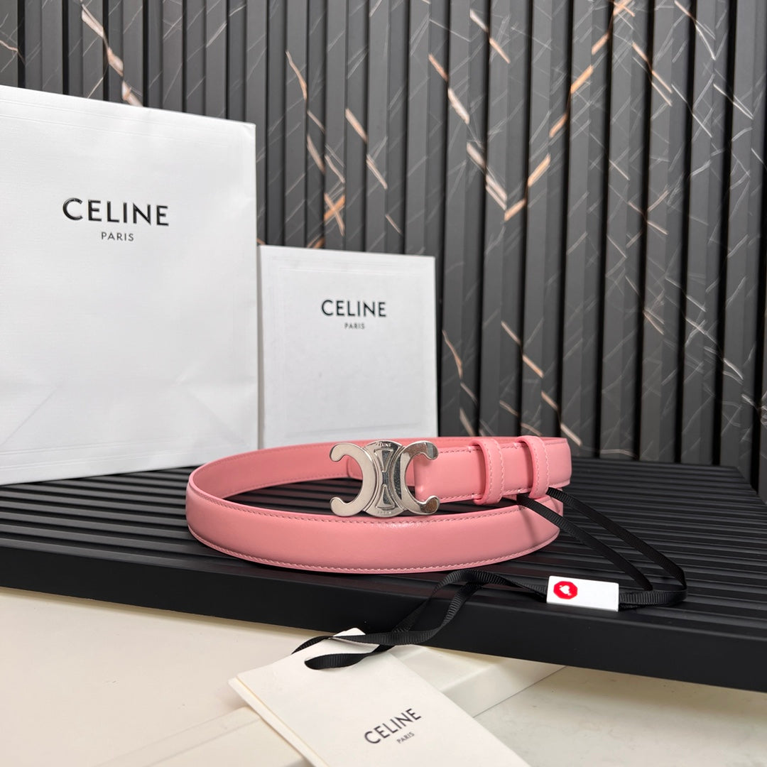 TRIOMPHE 25 MM BELT IN BLUSH PINK CALFSKIN SILVER HARDWARE - 30