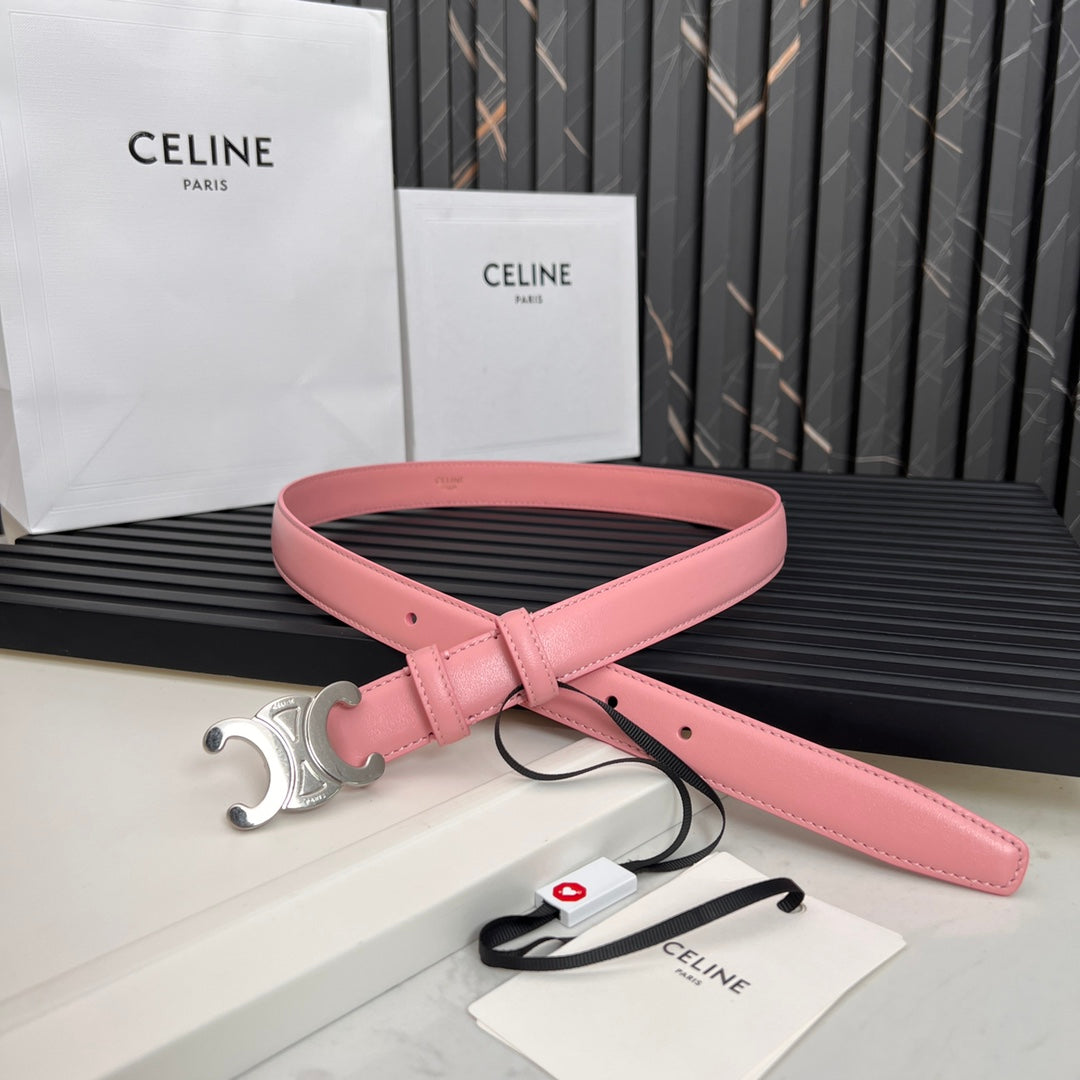 TRIOMPHE 25 MM BELT IN BLUSH PINK CALFSKIN SILVER HARDWARE - 30