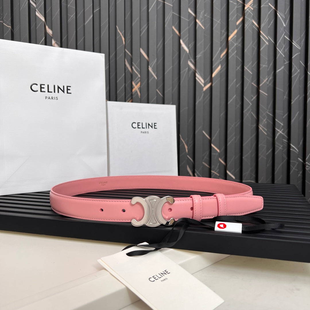 TRIOMPHE 25 MM BELT IN BLUSH PINK CALFSKIN SILVER HARDWARE - 30