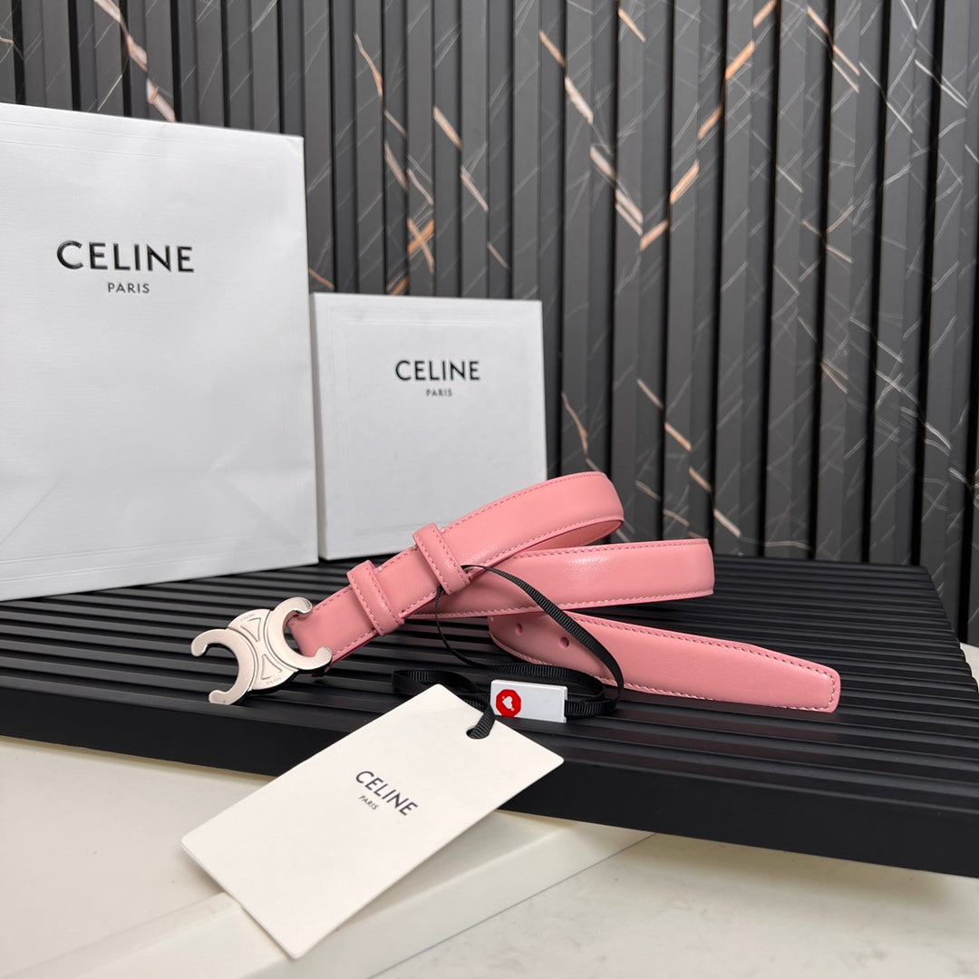 TRIOMPHE 25 MM BELT IN BLUSH PINK CALFSKIN SILVER HARDWARE - 30