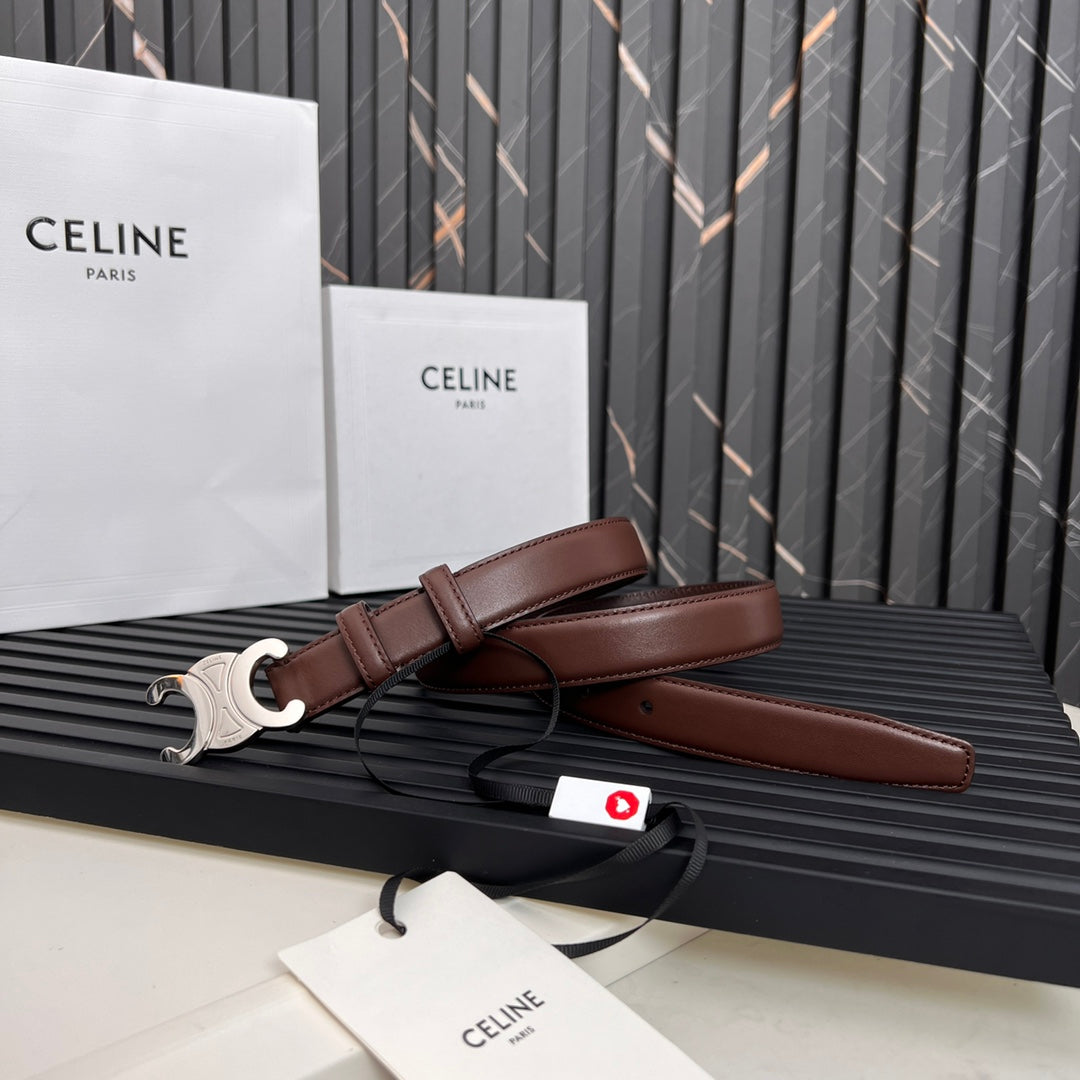 TRIOMPHE 25 MM BELT IN DARK BROWN CALFSKIN SILVER HARDWARE - 30