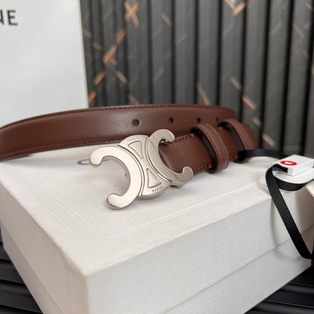 TRIOMPHE 25 MM BELT IN DARK BROWN CALFSKIN SILVER HARDWARE - 30