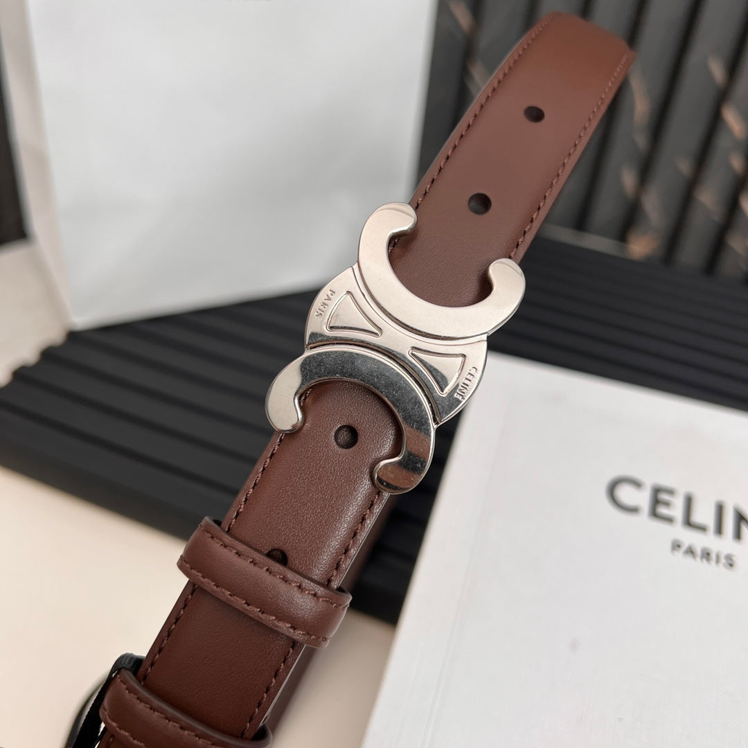 TRIOMPHE 25 MM BELT IN DARK BROWN CALFSKIN SILVER HARDWARE - 30