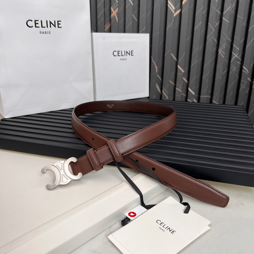 TRIOMPHE 25 MM BELT IN DARK BROWN CALFSKIN SILVER HARDWARE - 30