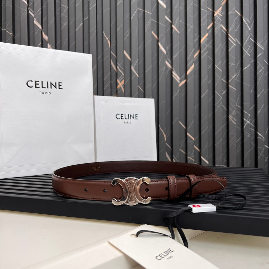 TRIOMPHE 25 MM BELT IN DARK BROWN CALFSKIN SILVER HARDWARE - 30