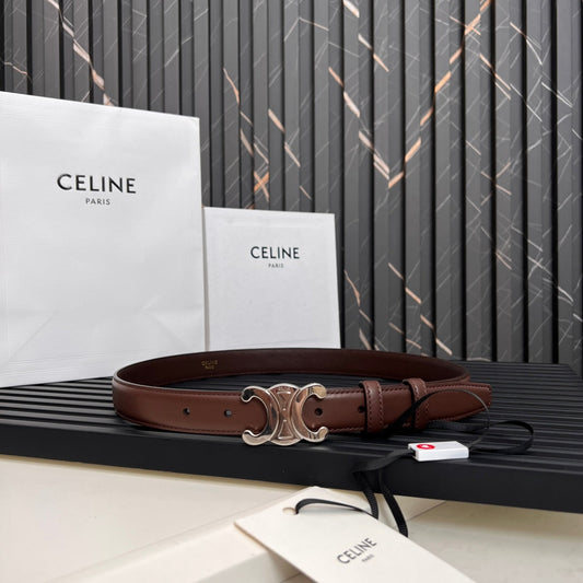 TRIOMPHE 25 MM BELT IN DARK BROWN CALFSKIN SILVER HARDWARE - 30