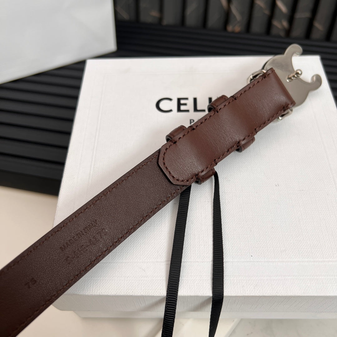 TRIOMPHE 25 MM BELT IN DARK BROWN CALFSKIN SILVER HARDWARE - 30