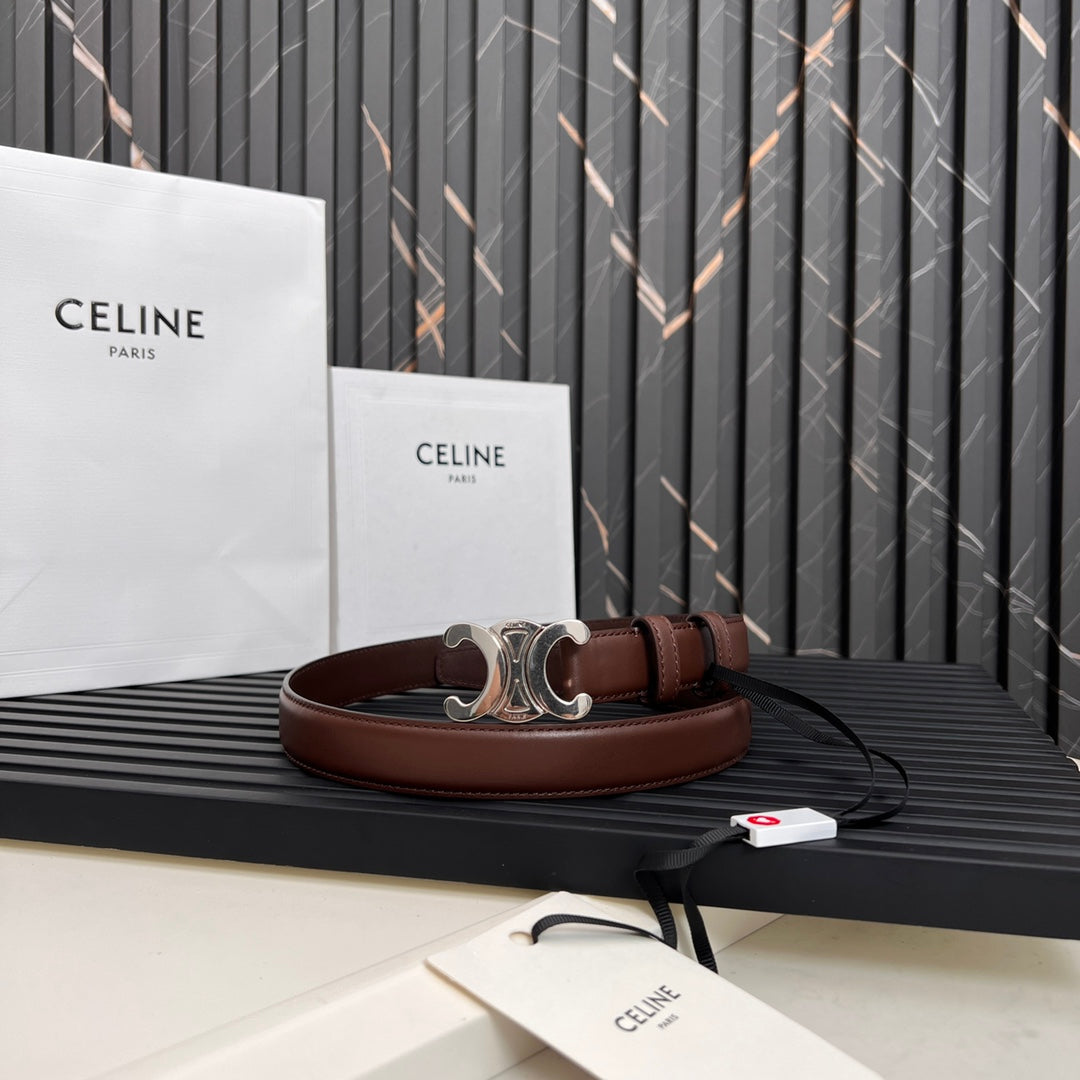 TRIOMPHE 25 MM BELT IN DARK BROWN CALFSKIN SILVER HARDWARE - 30