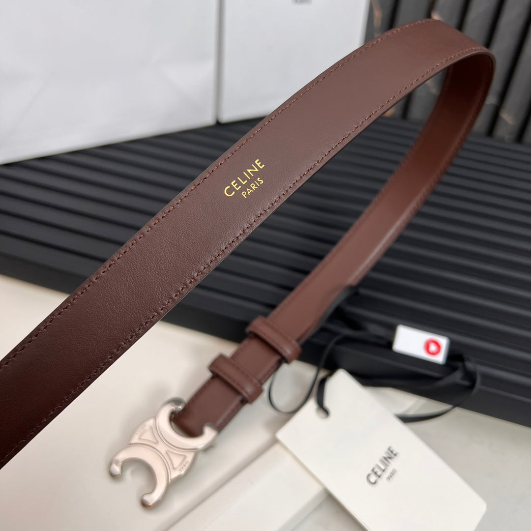 TRIOMPHE 25 MM BELT IN DARK BROWN CALFSKIN SILVER HARDWARE - 30