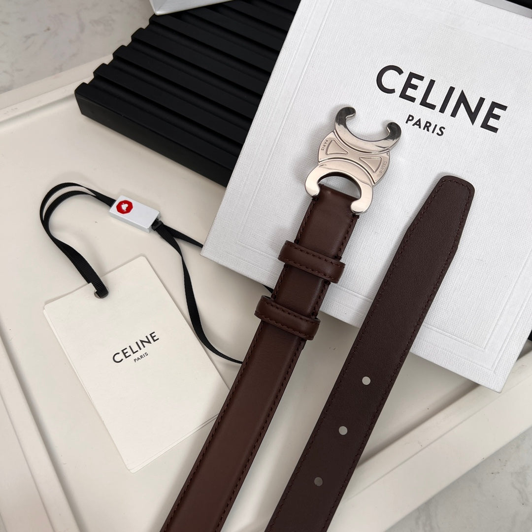 TRIOMPHE 25 MM BELT IN DARK BROWN CALFSKIN SILVER HARDWARE - 30