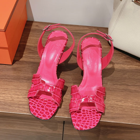SLINGBACK ETERNITE 75 PINK LAMBSKIN AND CROCODILE LEATHER - 35