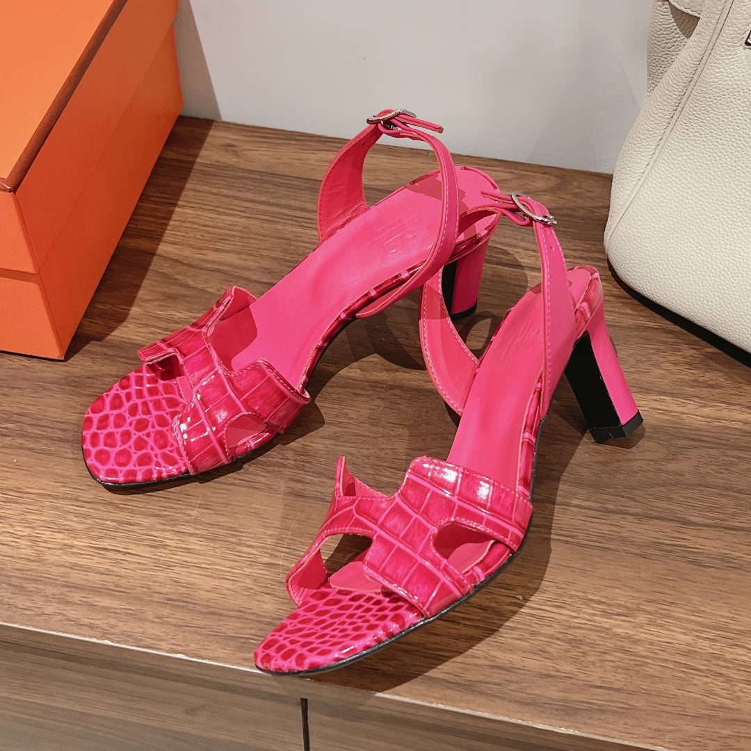 SLINGBACK ETERNITE 75 PINK LAMBSKIN AND CROCODILE LEATHER - 35