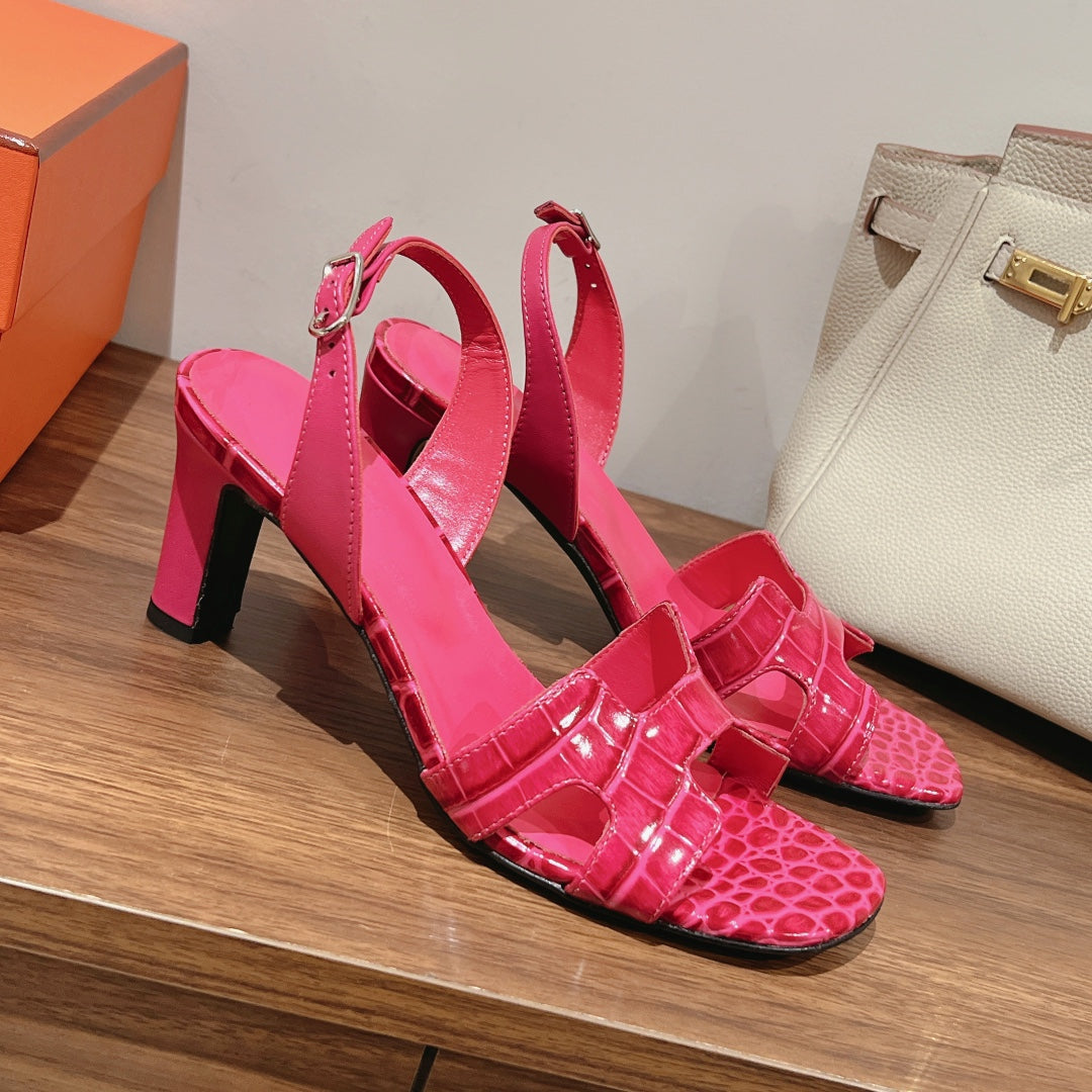SLINGBACK ETERNITE 75 PINK LAMBSKIN AND CROCODILE LEATHER - 35