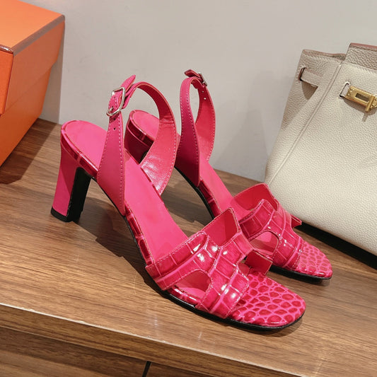 БОСОНІЖКИ SLINGBACK ETERNITE 75, РОЖЕВА ШКІРА ЯГНЯТИ ТА ШКІРА КРОКОДИЛА - 35