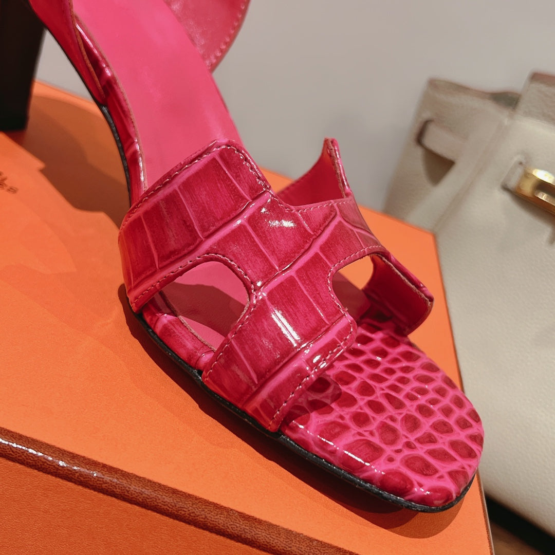 SLINGBACK ETERNITE 75 PINK LAMBSKIN AND CROCODILE LEATHER - 35