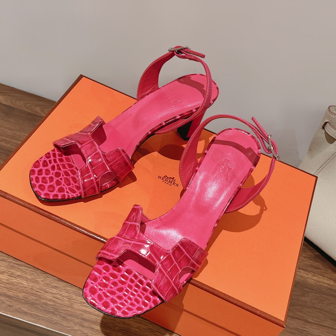 SLINGBACK ETERNITE 75 PINK LAMBSKIN AND CROCODILE LEATHER - 35