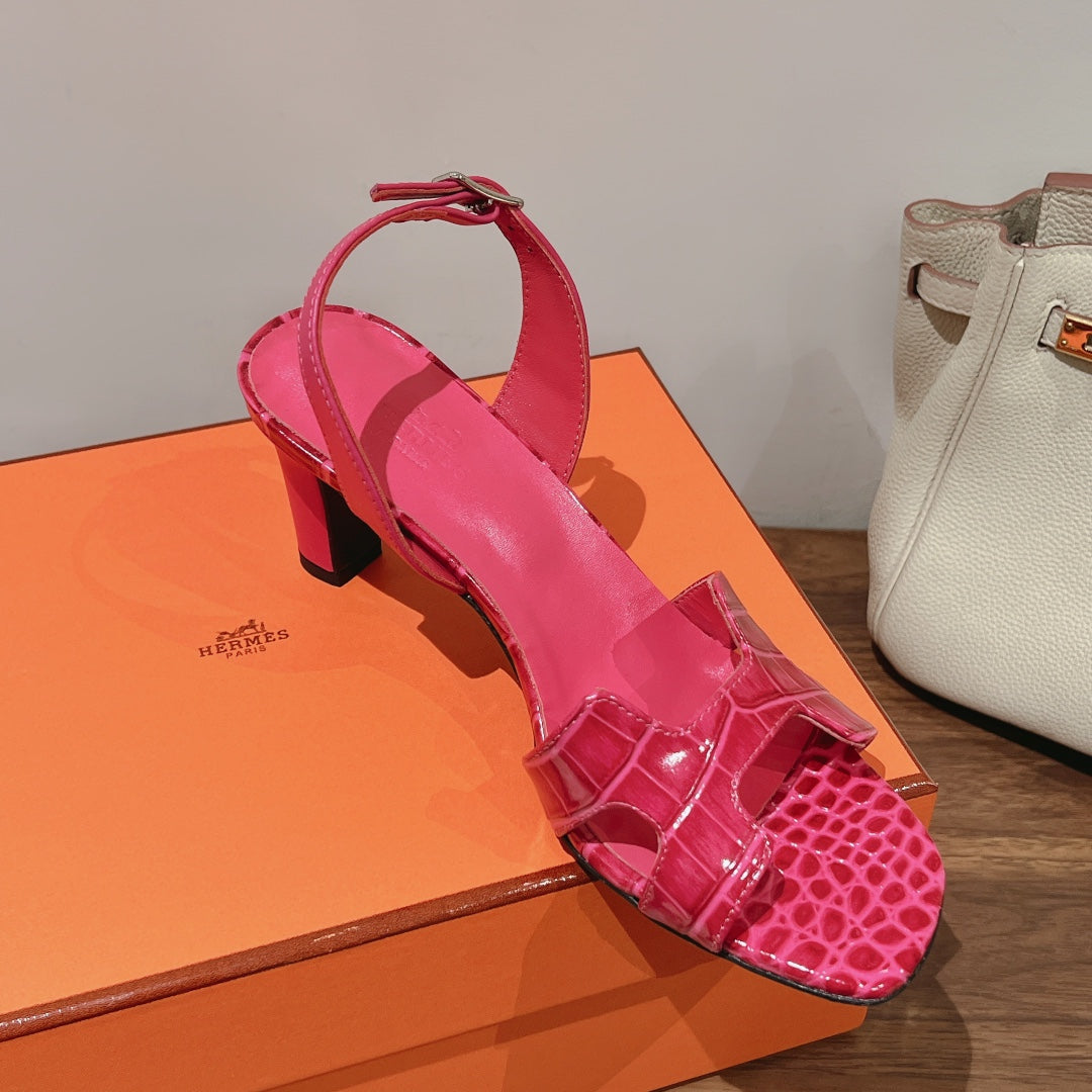 SLINGBACK ETERNITE 75 PINK LAMBSKIN AND CROCODILE LEATHER - 35