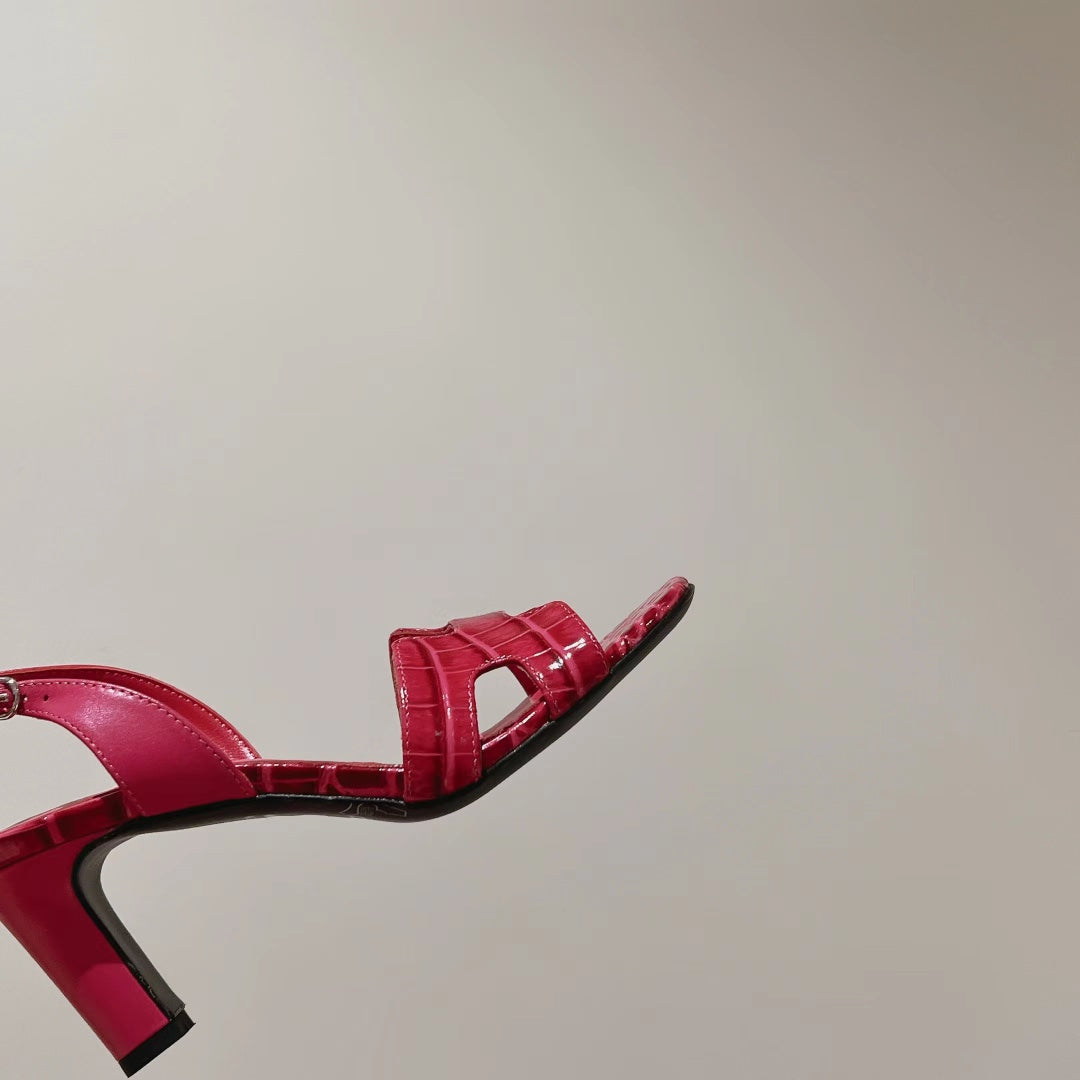 SLINGBACK ETERNITE 75 PINK LAMBSKIN AND CROCODILE LEATHER - 35