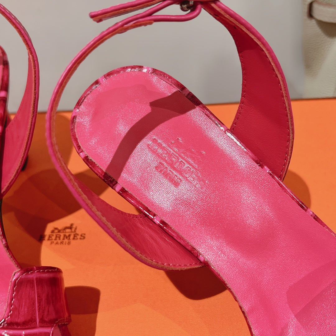 SLINGBACK ETERNITE 75 PINK LAMBSKIN AND CROCODILE LEATHER - 35
