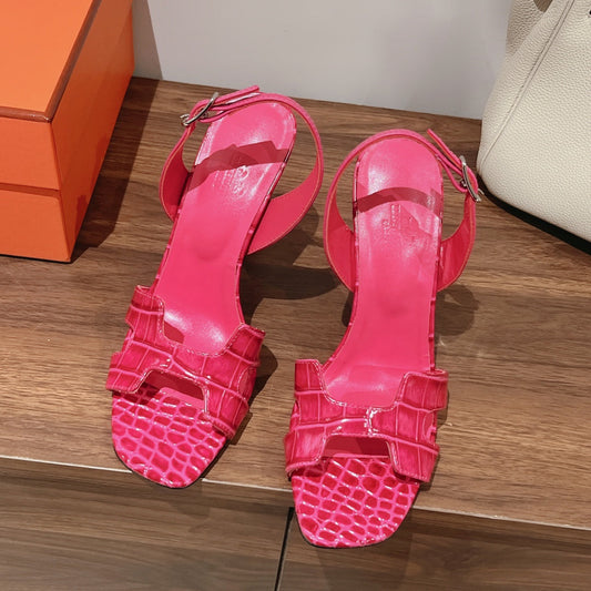 SLINGBACK ETERNITE 105 PINK LAMBSKIN AND CROCODILE LEATHER - 35