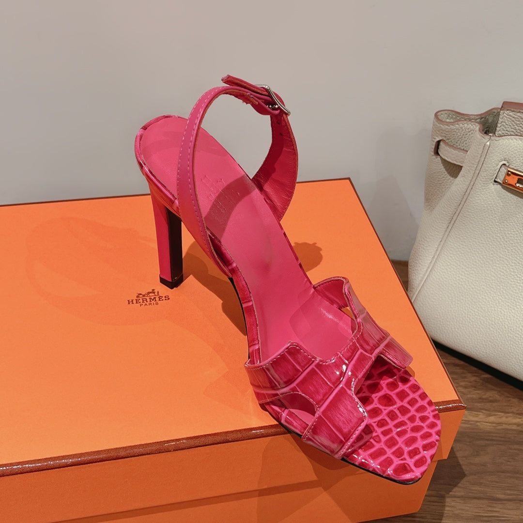 SLINGBACK ETERNITE 105 PINK LAMBSKIN AND CROCODILE LEATHER - 35