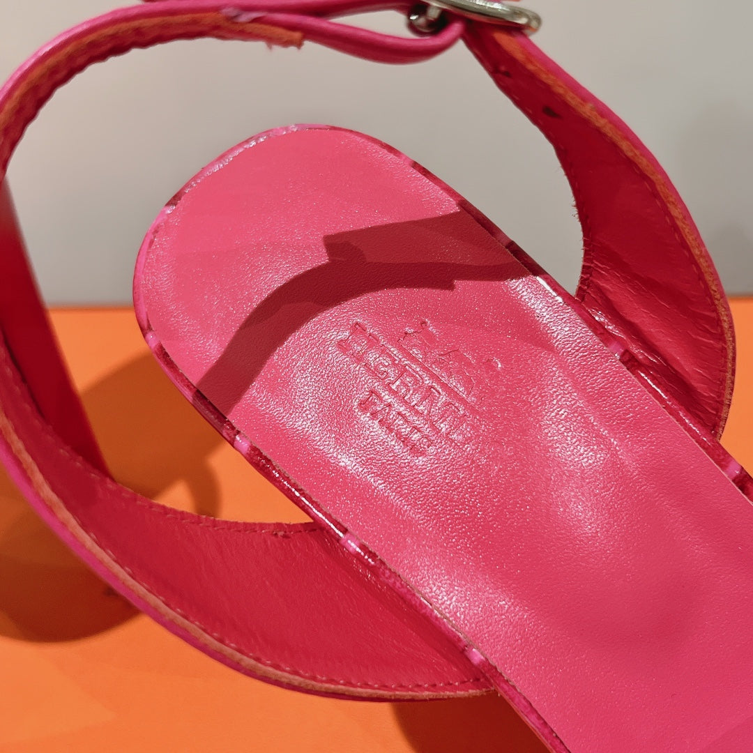 SLINGBACK ETERNITE 105 PINK LAMBSKIN AND CROCODILE LEATHER - 35