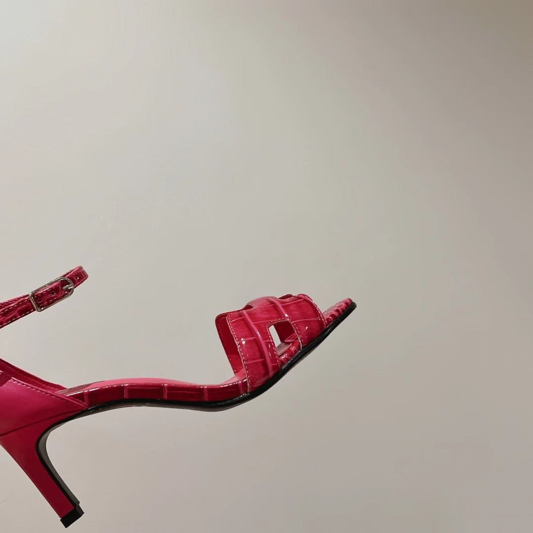 PREMIERE 70 SANDAL IN WATERMELON PINK CROCODILE LEATHER - 35