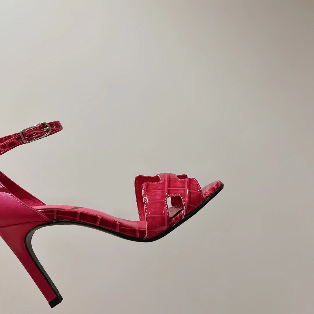 PREMIERE 105 SANDAL IN WATERMELON PINK CROCODILE LEATHER - 35