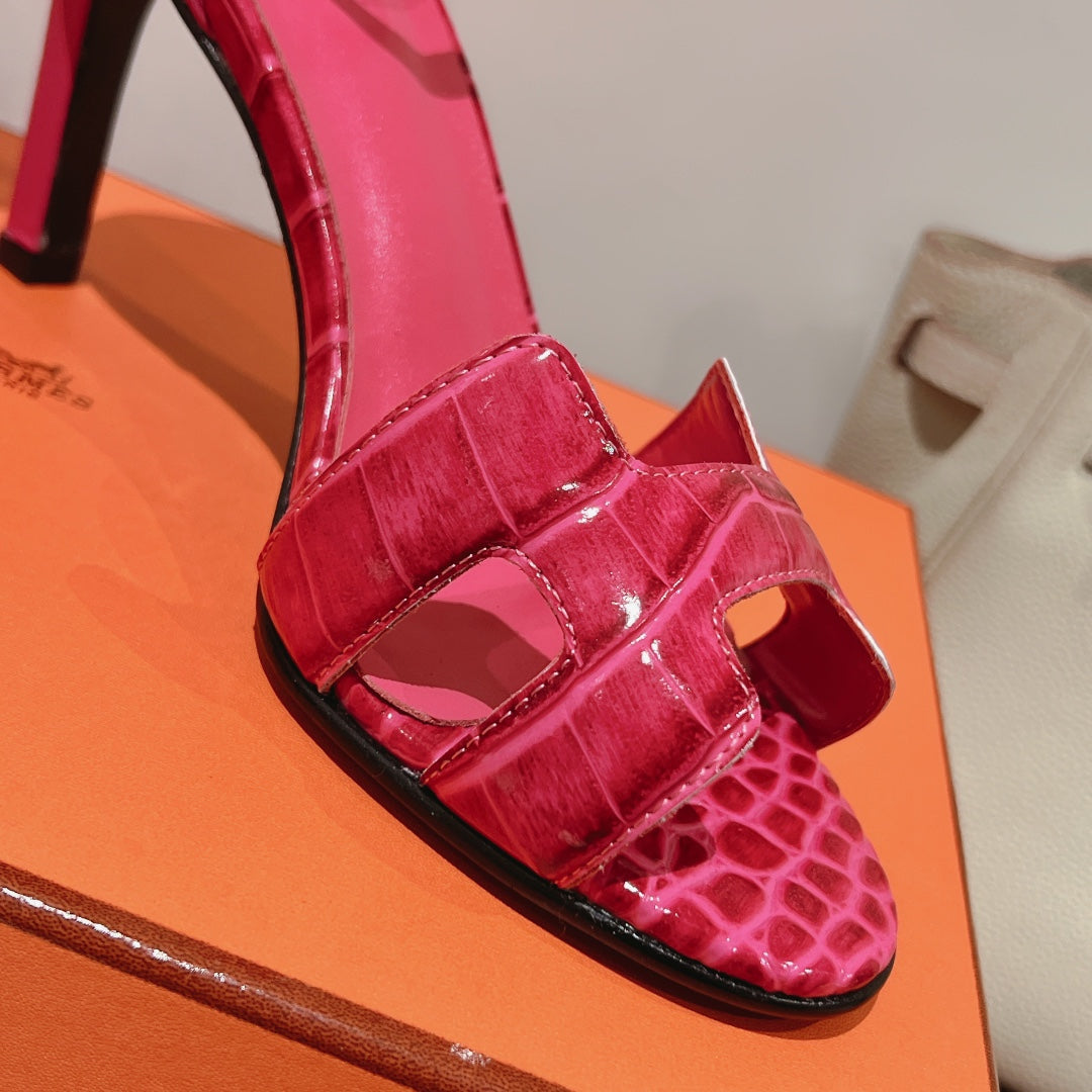 PREMIERE 105 SANDAL IN WATERMELON PINK CROCODILE LEATHER - 35