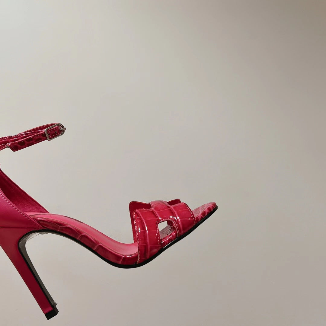PREMIERE 115 SANDAL IN WATERMELON PINK CROCODILE LEATHER - 35