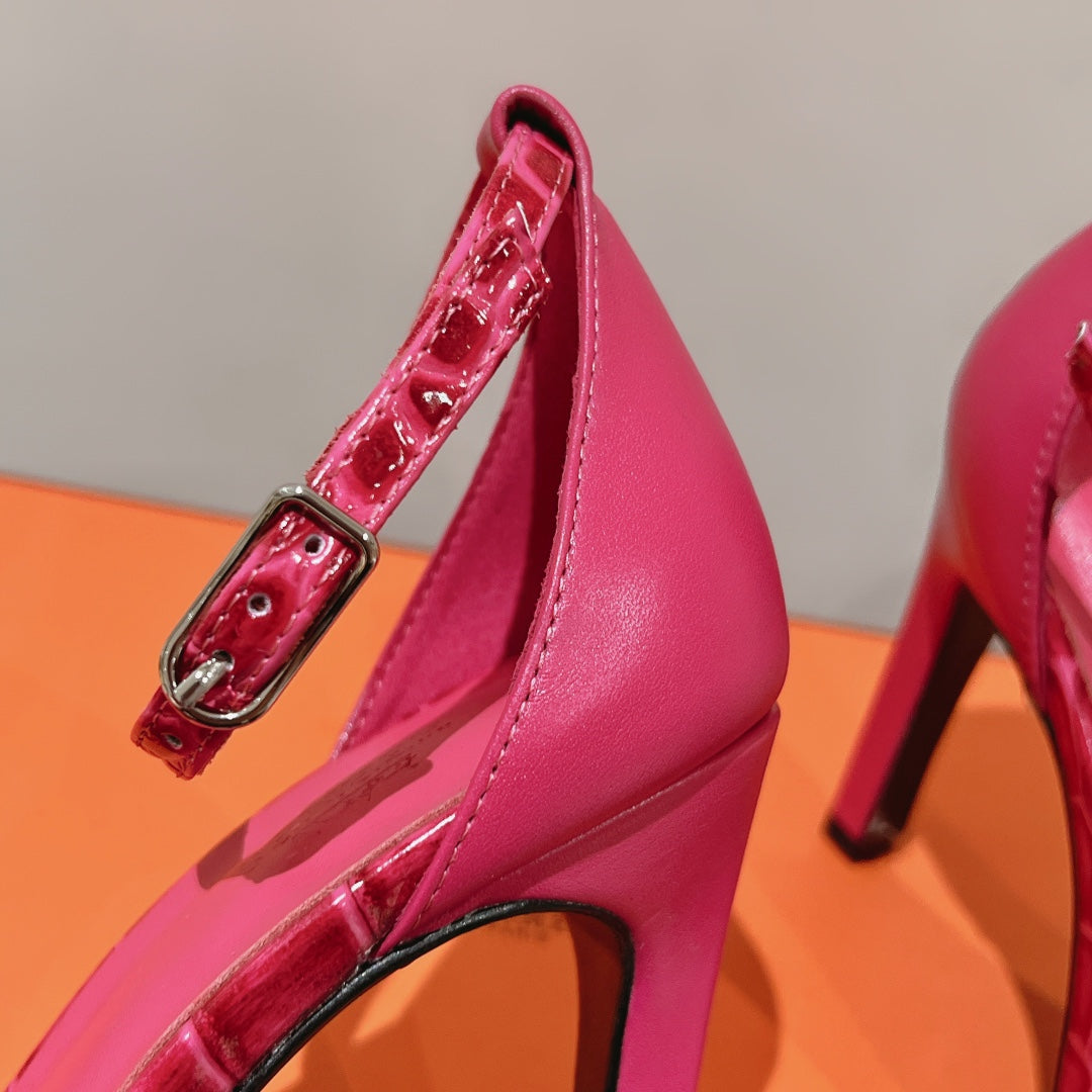 PREMIERE 115 SANDAL IN WATERMELON PINK CROCODILE LEATHER - 35