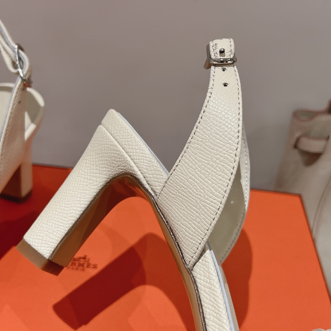 HOLY 75 SANDAL IN WHITE CREAM GRAINED CALFSKIN - 35