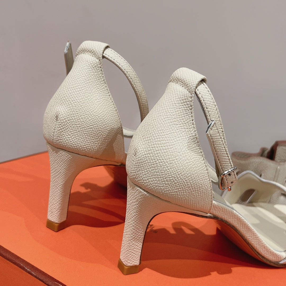 PREMIERE 70 SANDAL IN WHITE CREAM GRAINED CALFSKIN - 35