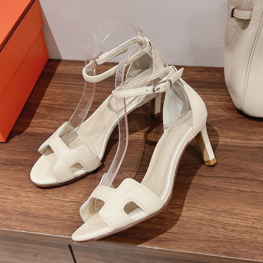 PREMIERE 70 SANDAL IN WHITE CREAM GRAINED CALFSKIN - 35