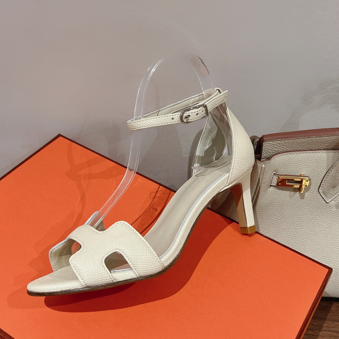 PREMIERE 70 SANDAL IN WHITE CREAM GRAINED CALFSKIN - 35
