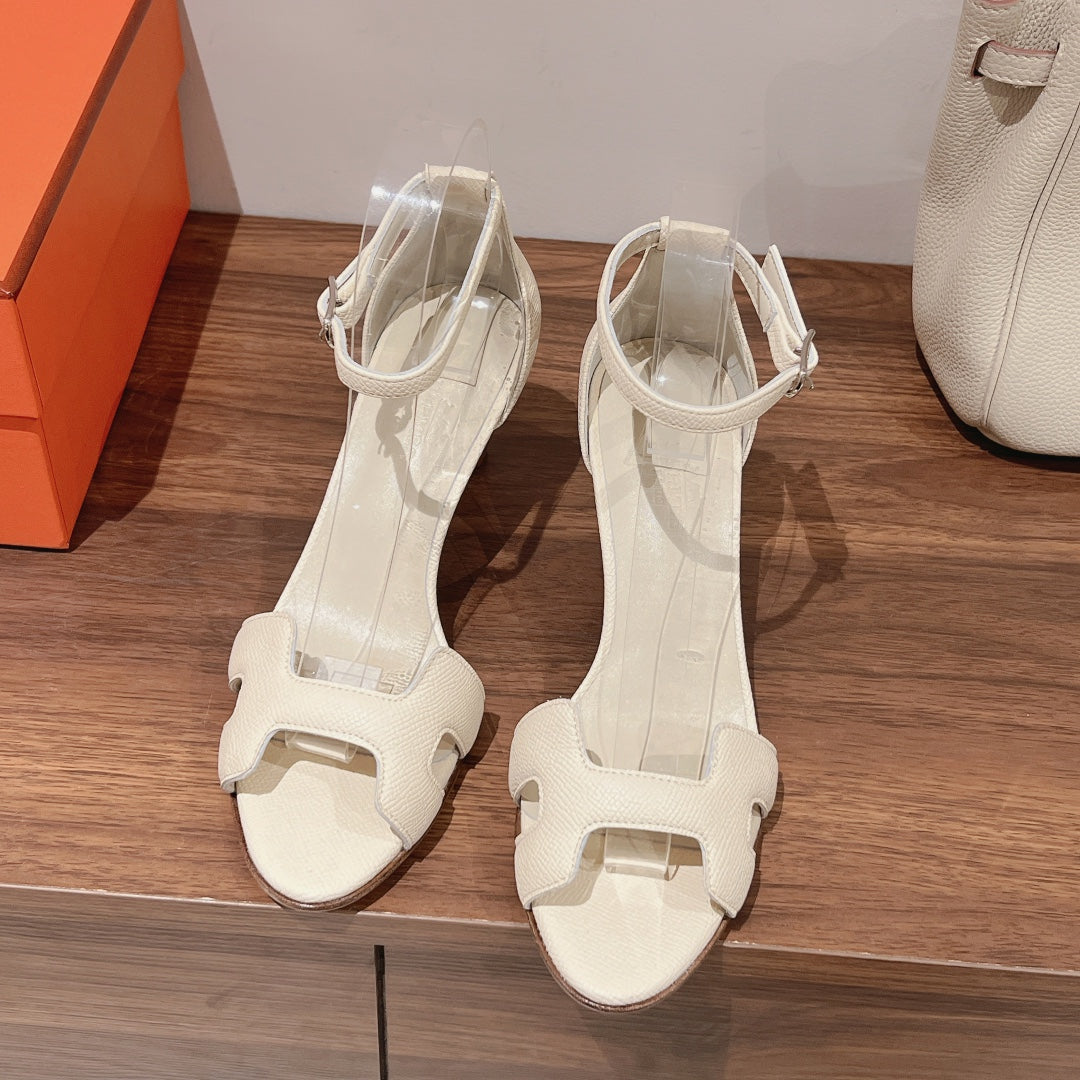 PREMIERE 70 SANDAL IN WHITE CREAM GRAINED CALFSKIN - 35