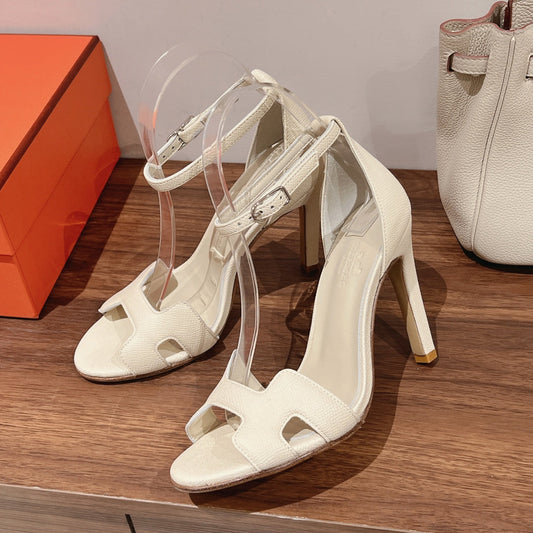 PREMIERE 115 SANDAL IN WHITE CREAM GRAINED CALFSKIN - 35