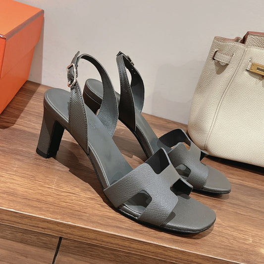 HOLY 75 SANDAL IN DARK GRAY GRAINED CALFSKIN - 35
