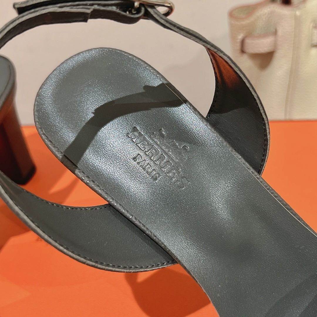 HOLY 75 SANDAL IN DARK GRAY GRAINED CALFSKIN - 35