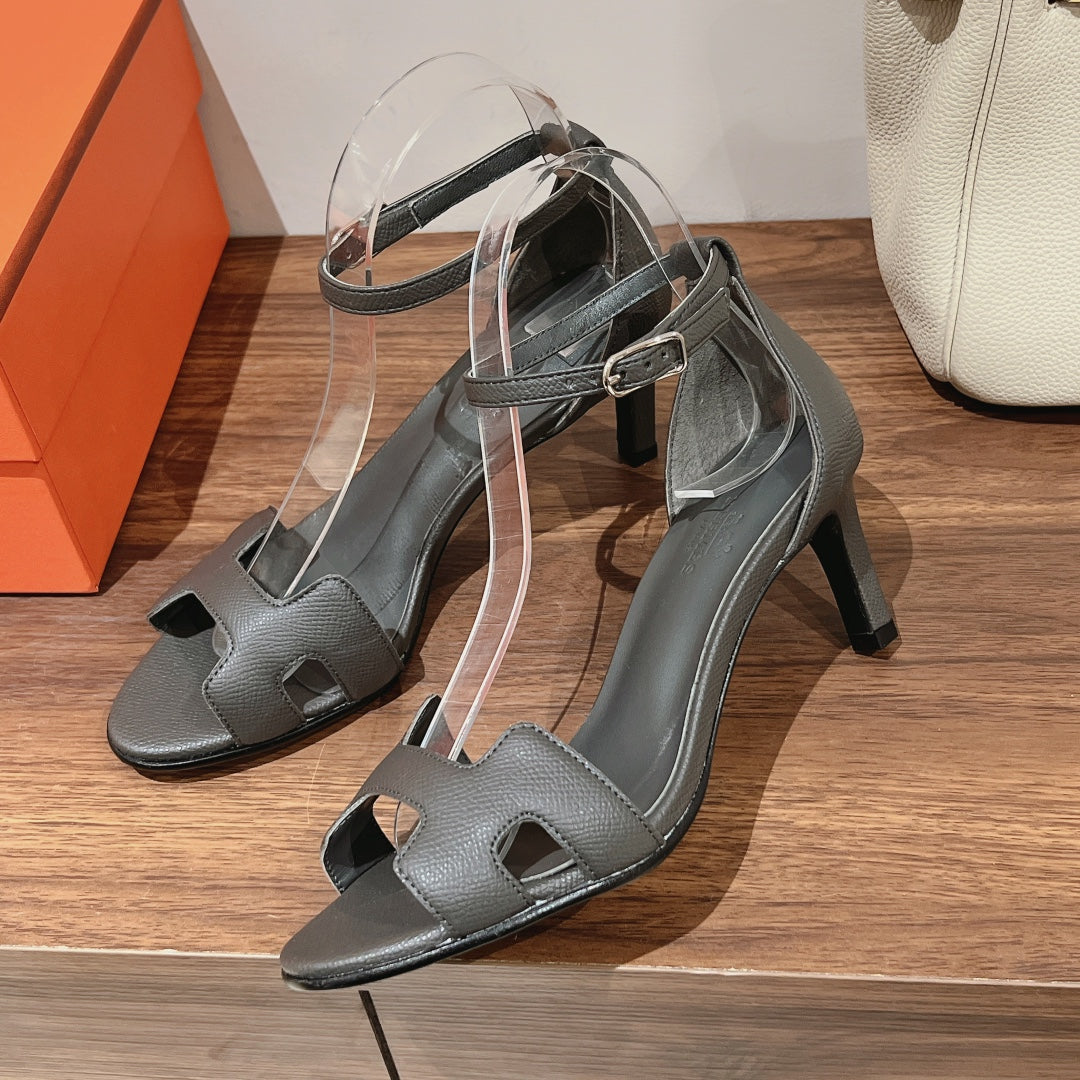 PREMIERE 70 SANDAL IN DARK GRAY CALFSKIN - 35