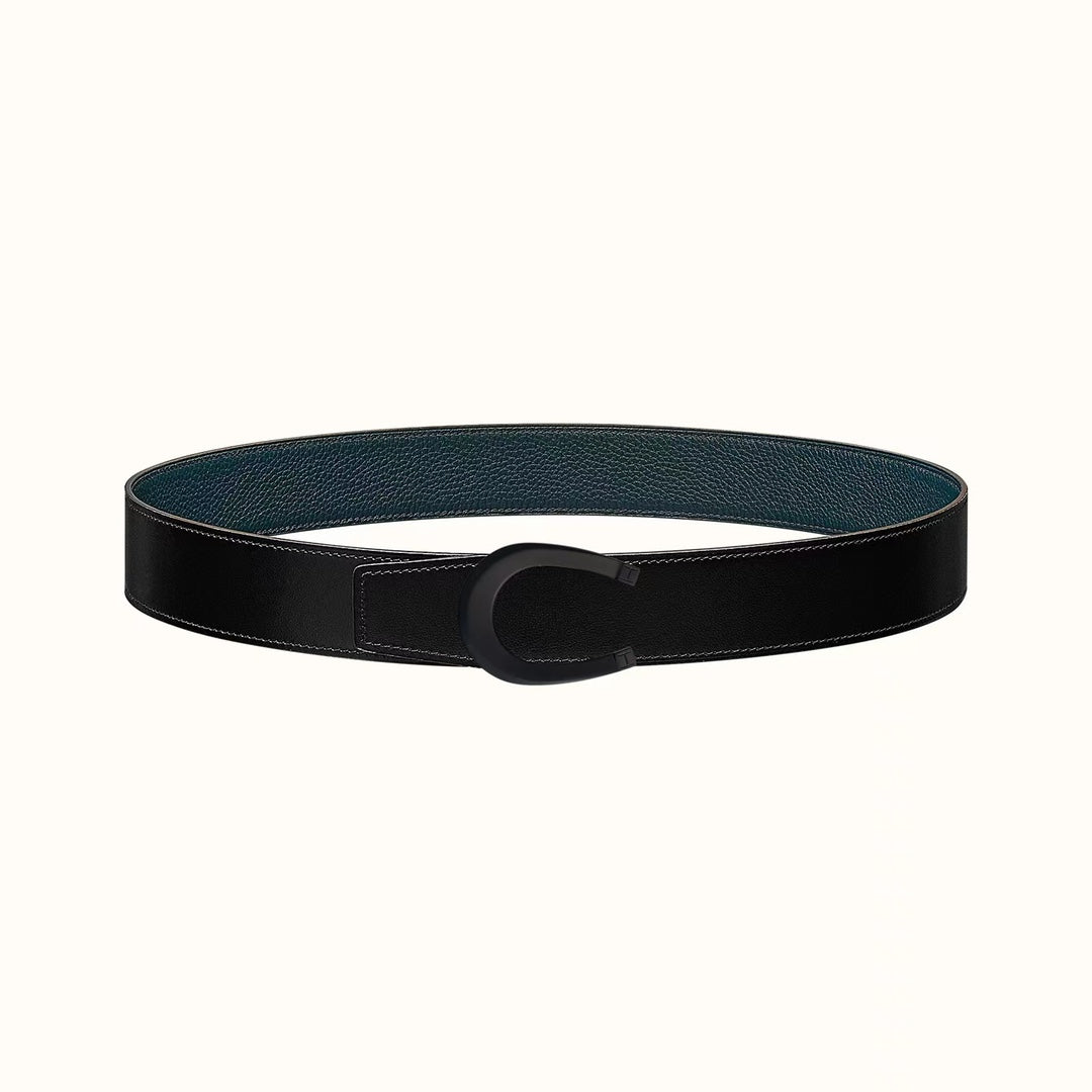 LUCK BELT BUCKLE & REVERSIBLE NAVY BLUE LEATHER STRAP 38MM BLACK HARDWARE - 30