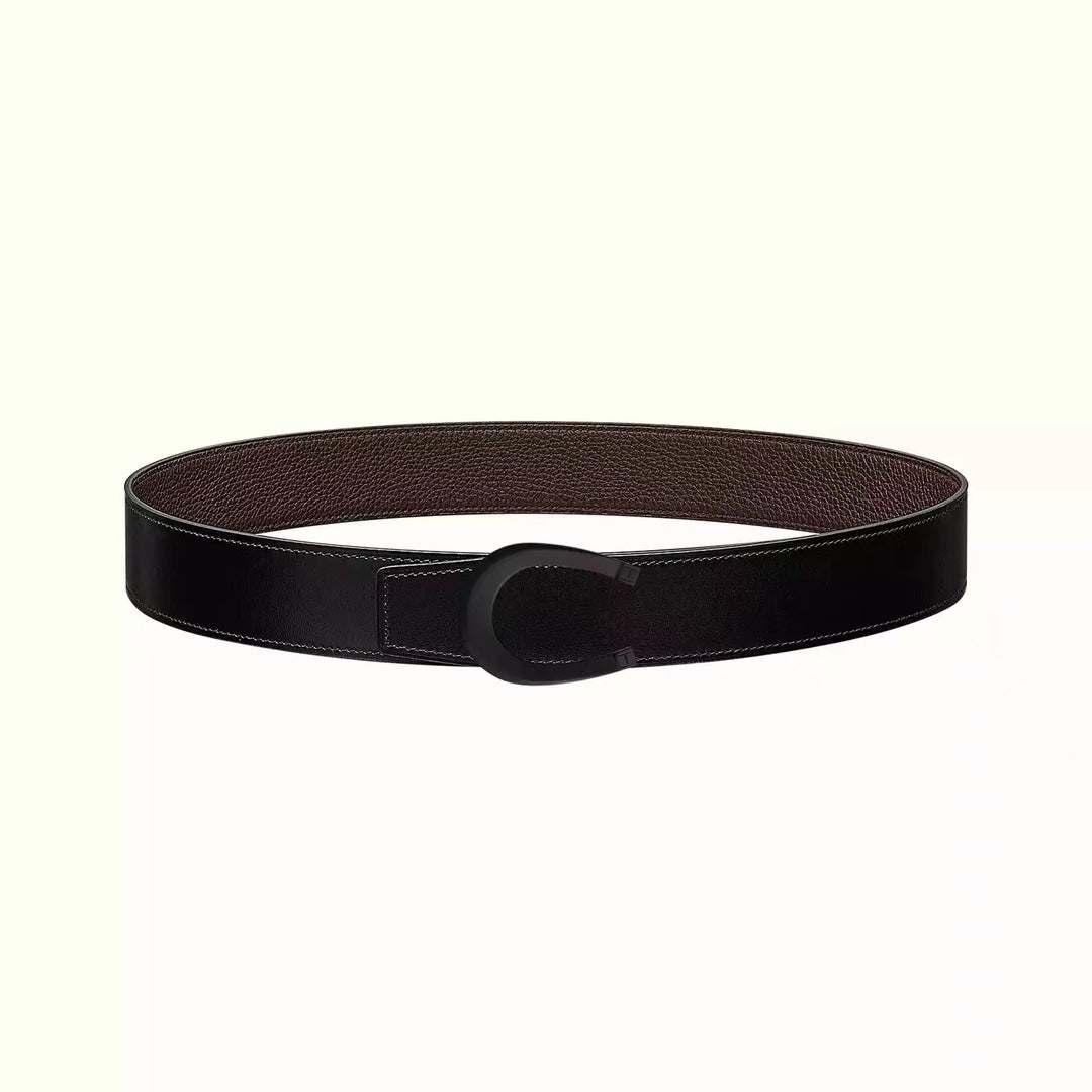 LUCK BELT BUCKLE & REVERSIBLE CHOCOLATE BROWN LEATHER STRAP 38MM BLACK HARDWARE - 30